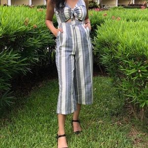 Iris Striped Tie Front Jumpsuit L